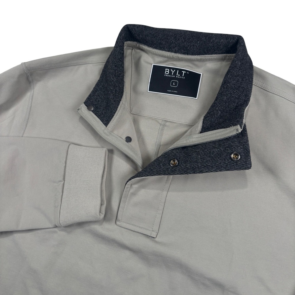 BYLT Premium Basics Fairway 1/4 Snap Pullover Men Large Gray Long Sleeve